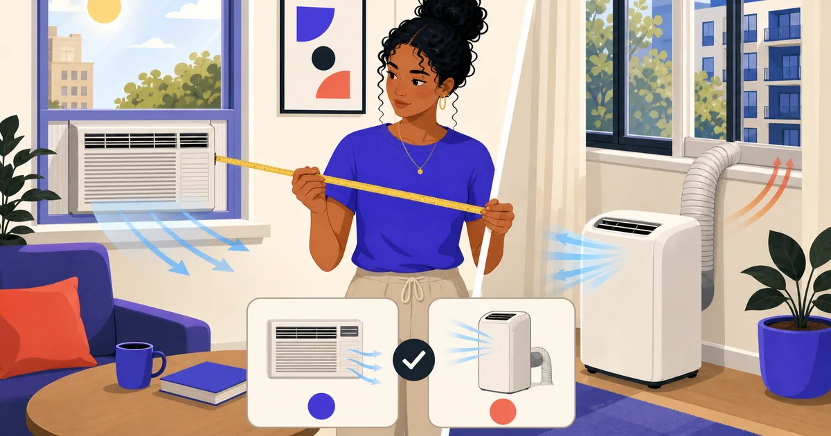 Renter comparing a window air conditioner with a portable air conditioner